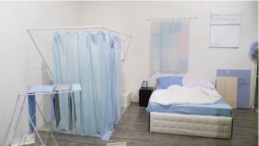 Lee Kit, Johnny's Bathroom (Details), 2011, Plywood, fabric, vinyl and mixed media, Dimensions Variable; Courtesy of the artist and Osage Gallery